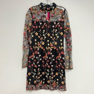 $209 Donna Mizani Medium Bettie Embroidered Mini Dress Flower Butterfly Revolve